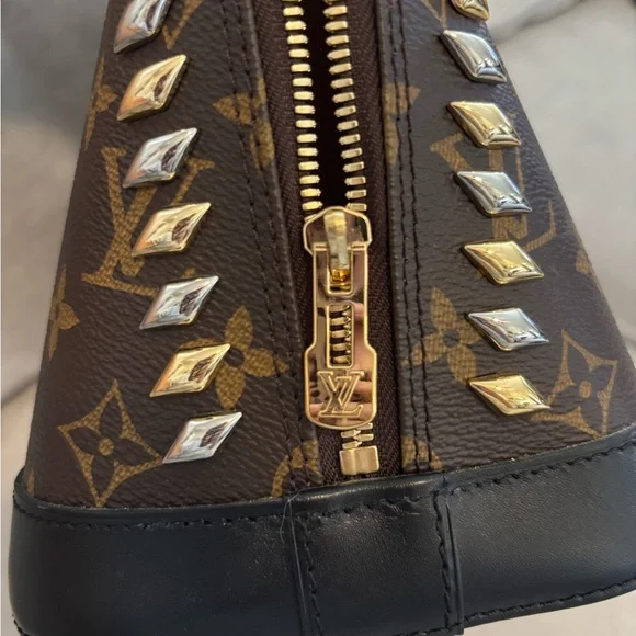 Louis Vuitton Studded Alma PM Brown and Black Monogram Satchel As Is - Picture 4 of 8
